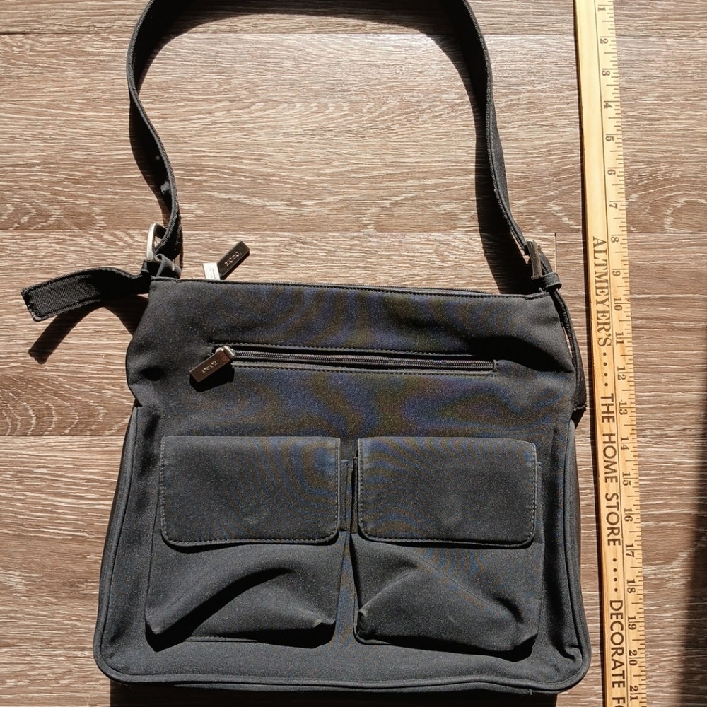 HOBO International Black Canvas Hobo Shoulder Bag with Front Pockets Nylon GUC